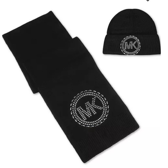 MICHAEL Michael Kors Mirror Stud Hat & Scarf Gift Set Dark Gray AUTHENTIC NWT - Picture 3 of 5